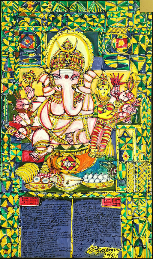 M. Suriyamoorthy Omnipresent Ganesha 1981 Mixed media on canvas 85 x 150 cm SGD 7800