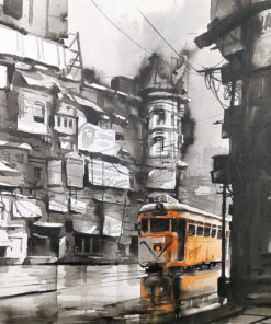 Arpan Bhowmik Cityscape Tram 2019 Acrylic on canvas 110x85cm SGD 3450 compressed