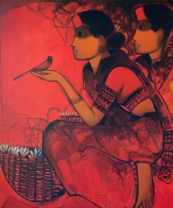 Sachin Sagare Lady with Bird Acrylic on canvas 91 x 91 cm 2200 SGD 2022