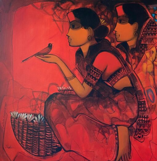 Sachin Sagare Lady with Bird Acrylic on canvas 91 x 91 cm 2200 SGD 2022
