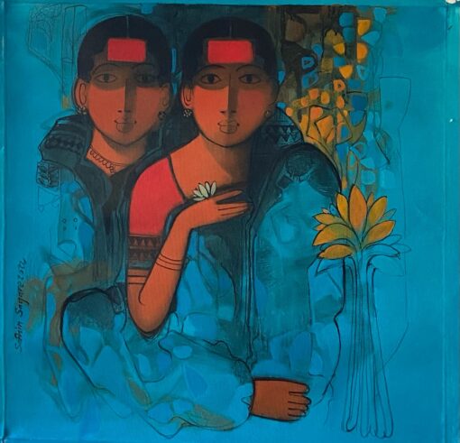 Sachin Sagare Lady with flower 2 Acrylic on canvas 61 x 61 cm 1050 SGD 2022