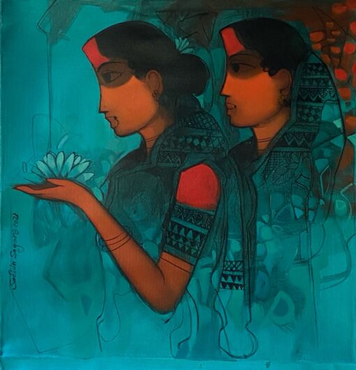 Sachin Sagare Lady with flower 3 Acrylic on canvas 61 x 61 cm 1050 SGD 2022