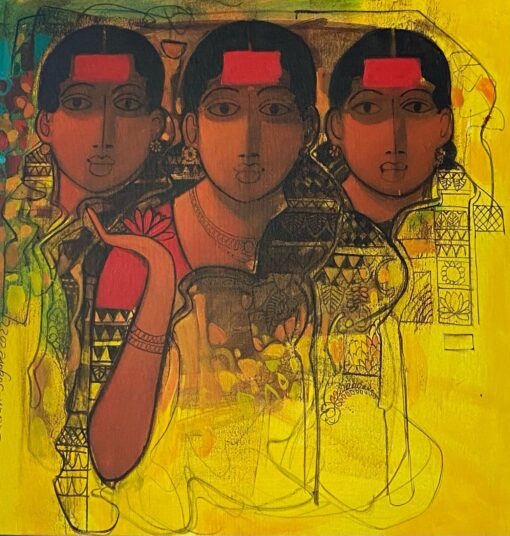 Sachin Sagare Lady with flower 5 Acrylic on canvas 61 x 61 cm 1050 SGD 2022