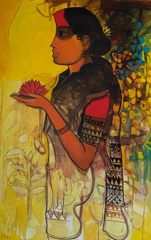 Sachin Sagare Lady with flower 6 Acrylic on canvas 61 x 91 cm 1550 SGD 2022
