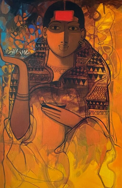 Sachin Sagare Lady with flower 9 Acrylic on canvas 61 x 91 cm 1550 SGD 2022